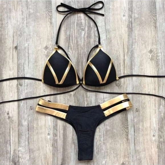 Other - Black/gold strappy push-up bikini size S. Nwot